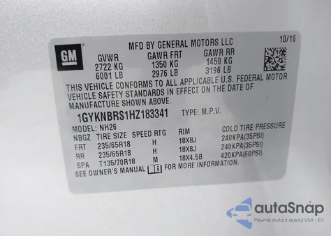 2017 Cadillac Xt5 Luxury из США, поврежденный, VIN 1GYKNBRS1HZ183341